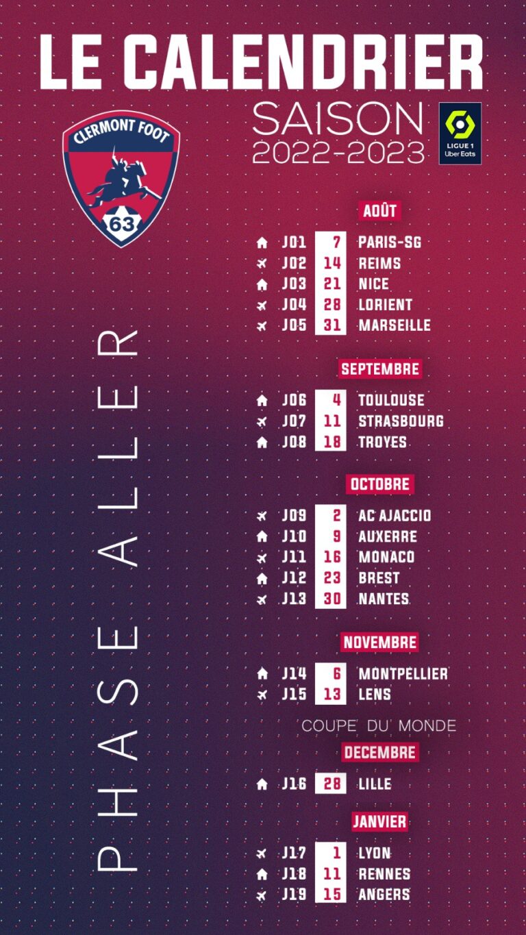 Le calendrier 2022/2023 dévoilé ! - Clermont Foot